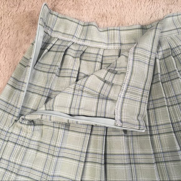 Romwe Pistachio Green Plaid Pleated High Waisted Mini Skirt Size Small - Picture 5 of 9